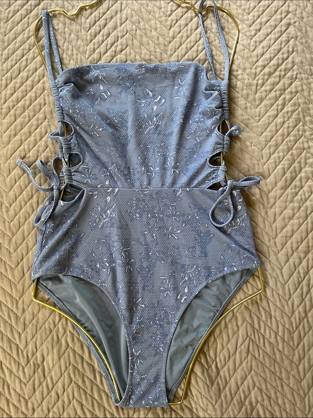 aerie Slate Blue One-Piece Swimsuit with Lace-Up Sides